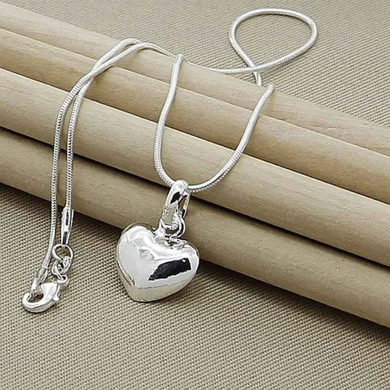 Elegant Sterling Silver Heart Necklace - Solid 925 Snake Chain