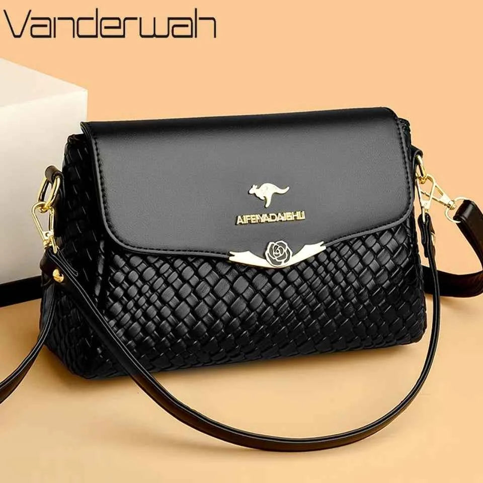 Designer Knitting Handbag - Elegant PU Leather