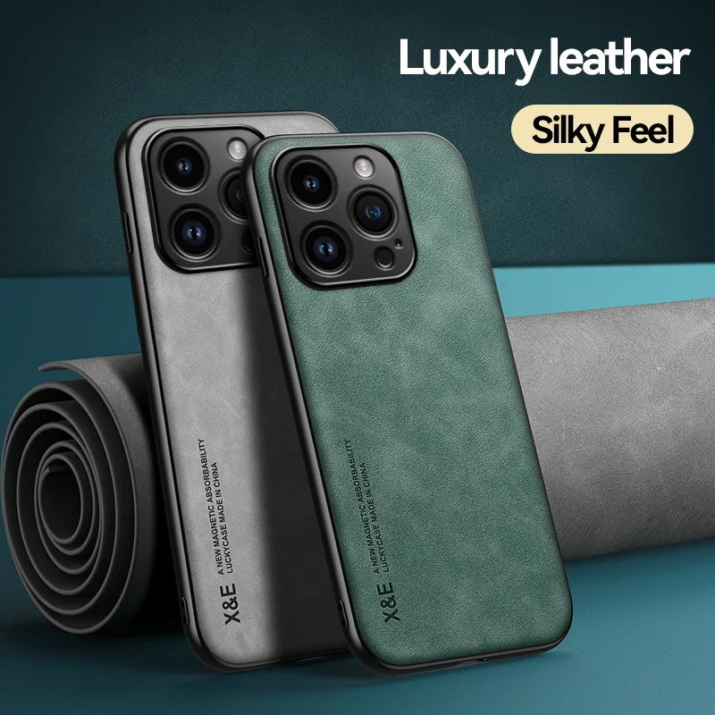 Premium Sheepskin Leather iPhone Case - Magnetic Shockproof Cover