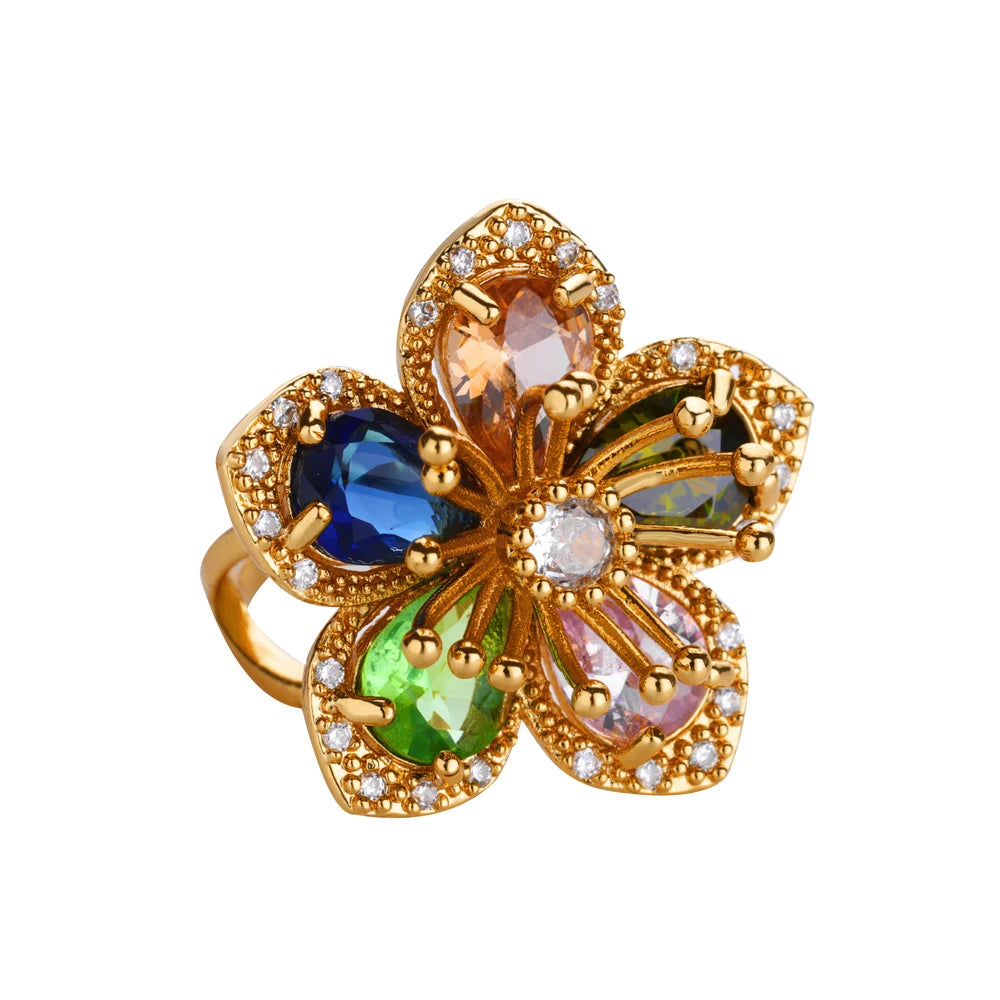 Luxury Gold Flower Ring - Premium Zircon Vintage Jewelry