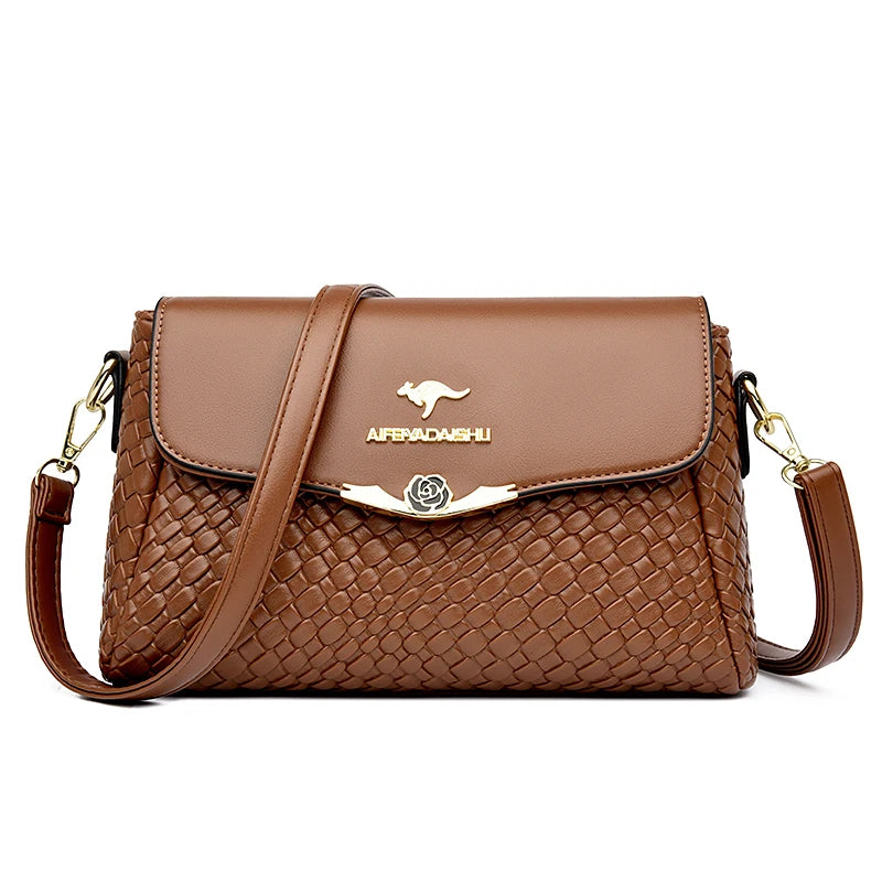 Designer Knitting Handbag - Elegant PU Leather