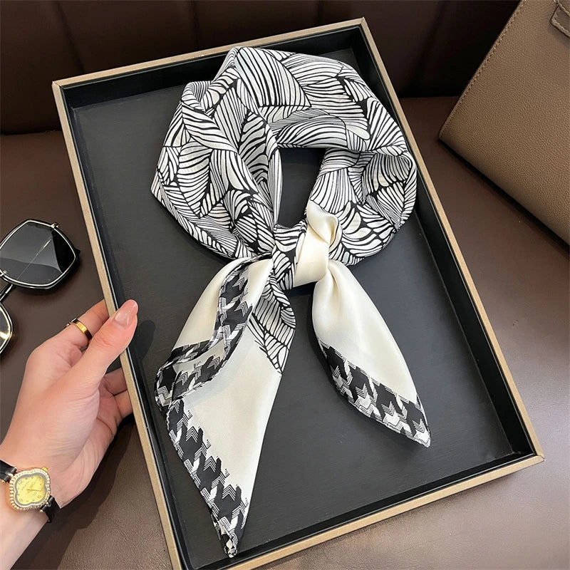 Elegant Bohemian Silk Square Scarf - Floral Satin Neck Scarf