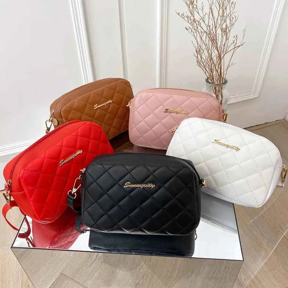 Tassel Embroidery Crossbody Bag - Chic Lingge Plaid Camera Bag with Chain Strap for Women - Tulique