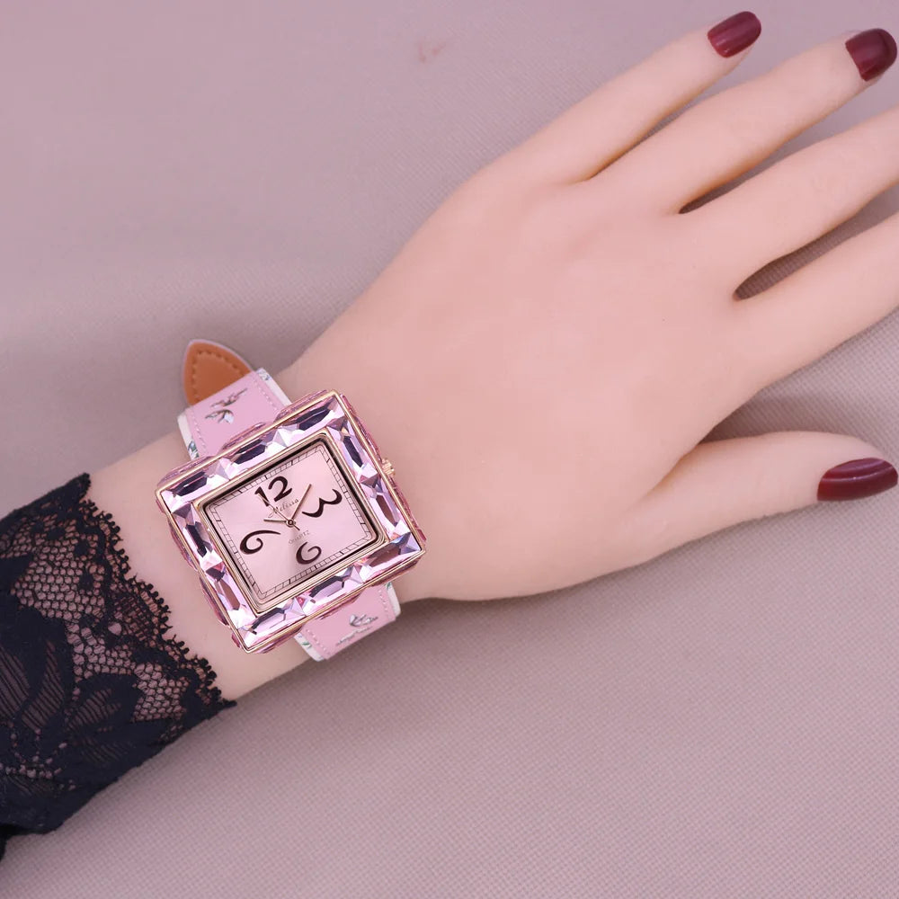 Elegant Crystal Square Watch - Rhinestone Dress Bracelet