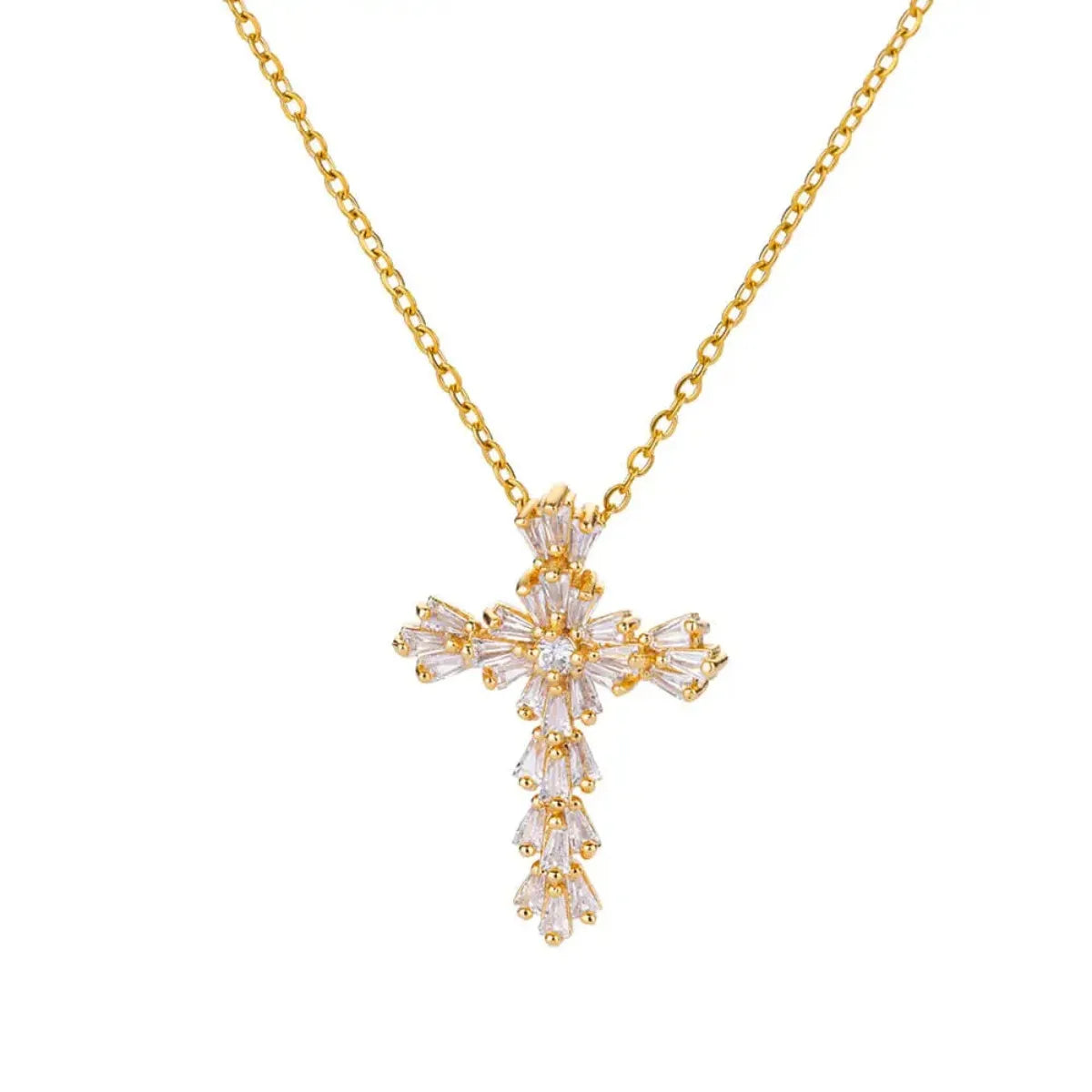 Luxury Zirconia Cross Pendant Necklace - Elegant Stainless Steel