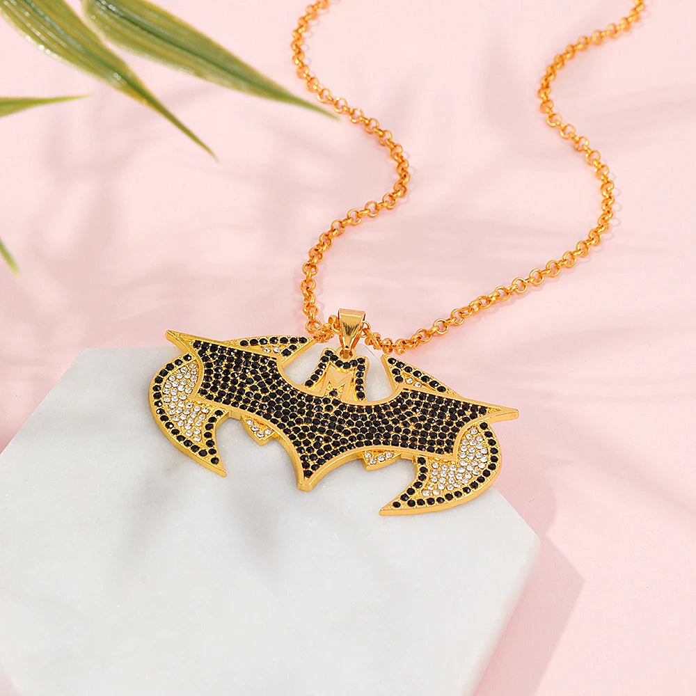 Luxury Gold Bat Pendant Necklace - Full Rhinestone Hip Hop Jewelry