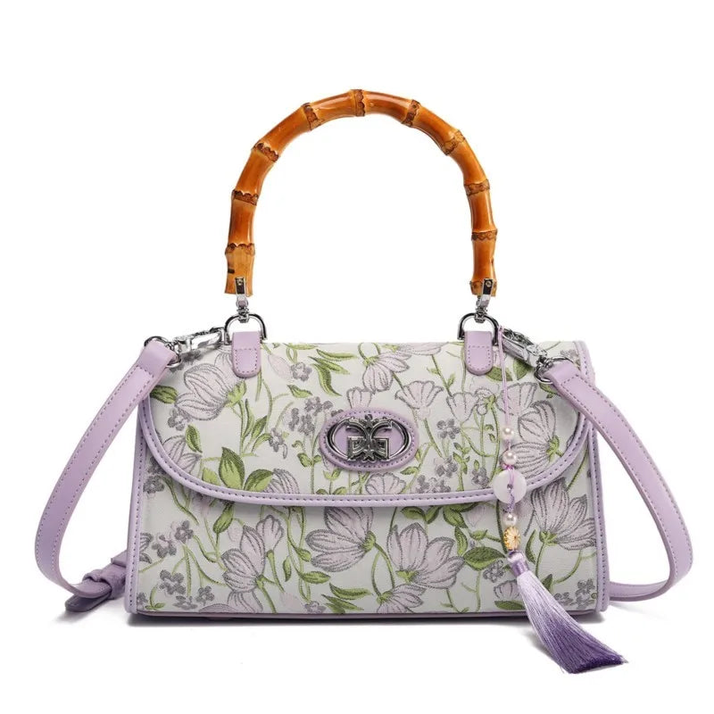 Elegant Embroidered Bamboo Knot Handbag
