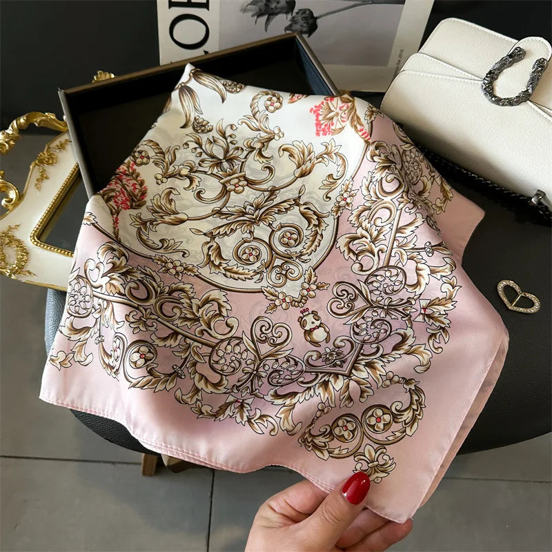 Luxury Silk Scarf - 70x70cm Square Shawl & Headband