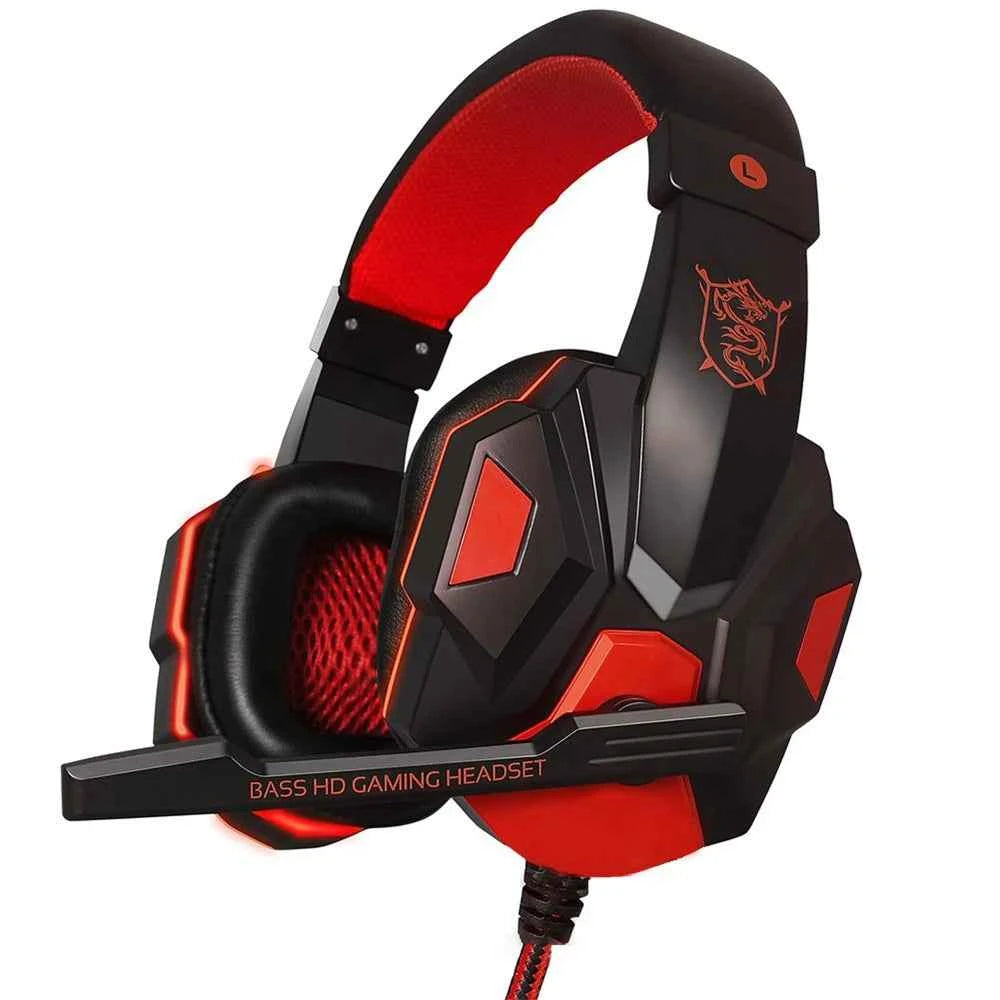 Wired gaming headset - blue color with adjustable headband and noise-cancelling microphone