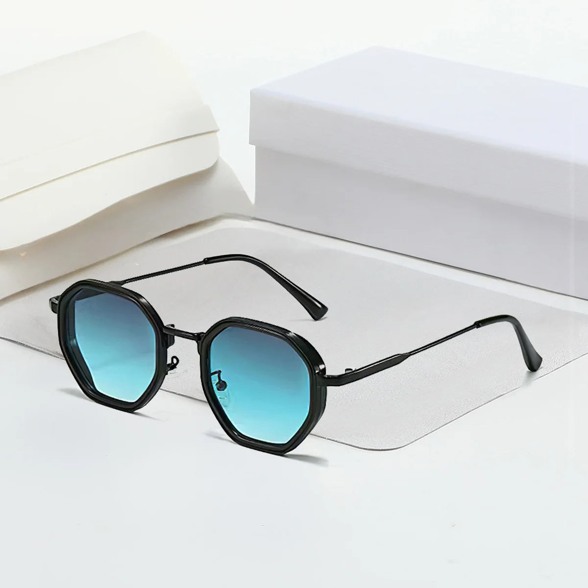Modern Vintage Sunglasses for Women - Octagonal Golden Edging
