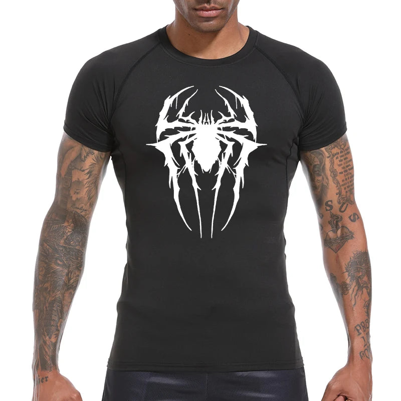 Premium Men's Spider Graphic Compression Shirt - Quick Dry Rash Guard