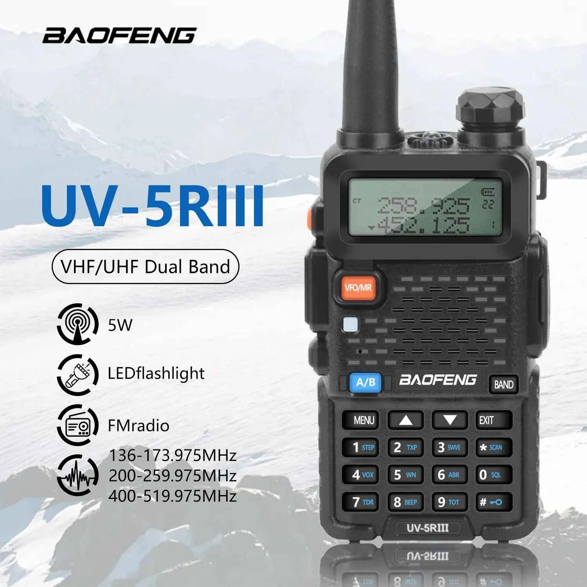 Professional Tri-Band Walkie Talkie - 128Ch 5W Two-Way Radio