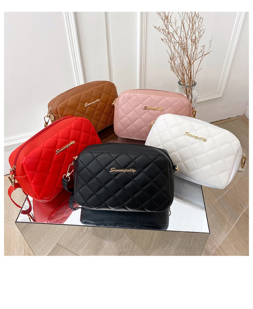 Tassel Embroidery Crossbody Bag - Chic Lingge Plaid Camera Bag with Chain Strap for Women - Tulique