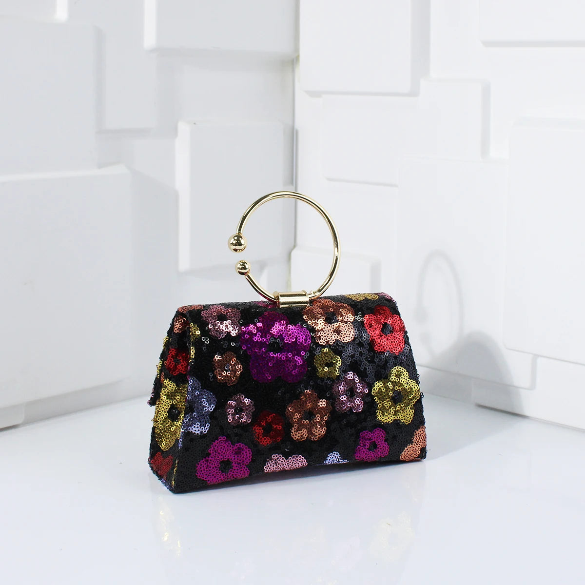 Elegant Sequins Evening Handbag with Floral Design