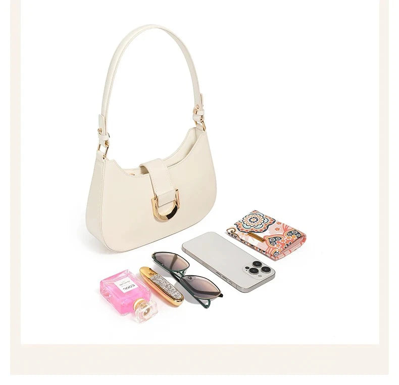 Elegant Crescent Shoulder Bag - Luxury PU Leather