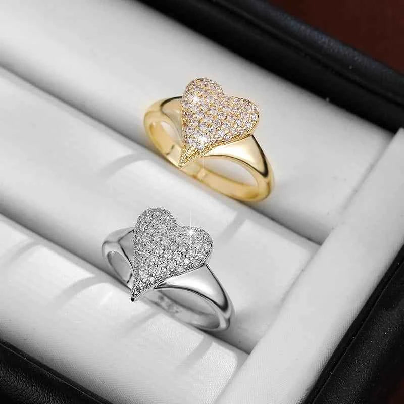 Sparkling Heart - Shaped Ring With Cubic Zirconia For Women Daily Gifting Jewelry Accessories