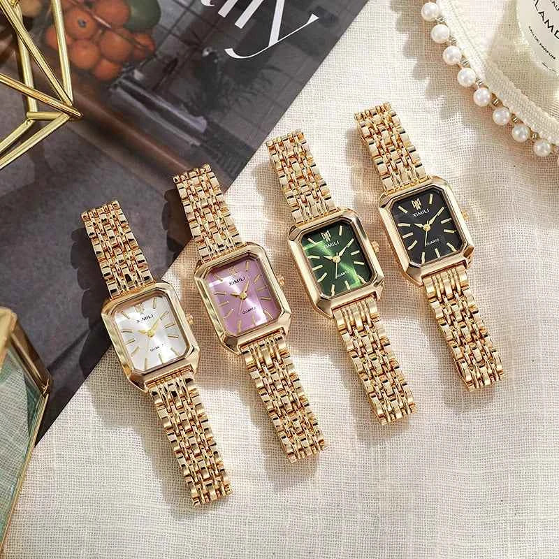 Elegant Women's Rectangle Quartz Watch - Stainless Steel Band