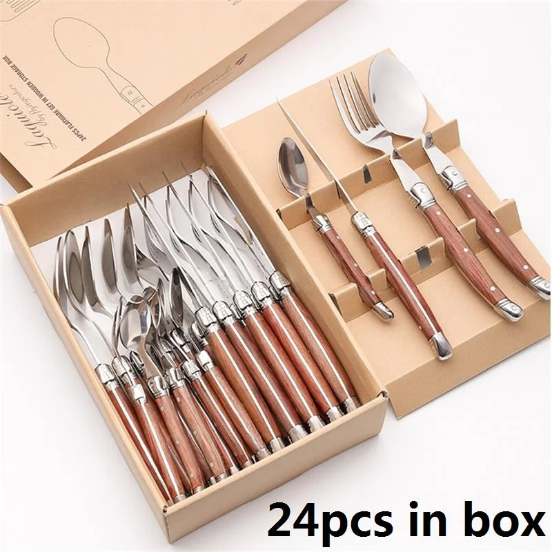 Luxury Laguiole Cutlery Set - Rose Wood Handle Dinnerware