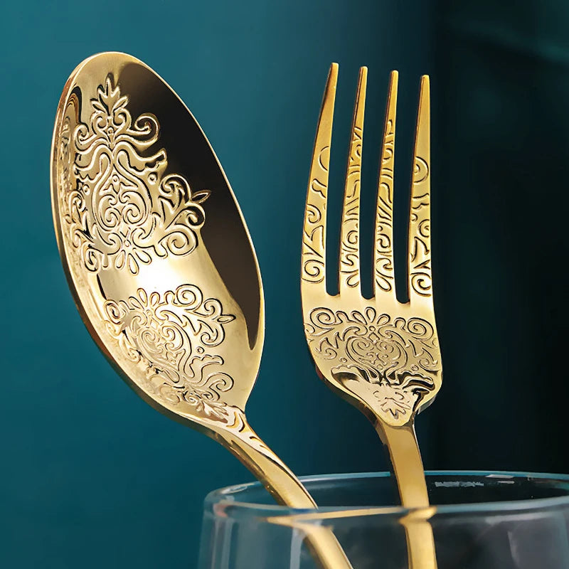 Elegant Vintage Carved Flatware Set - 304 Stainless Steel