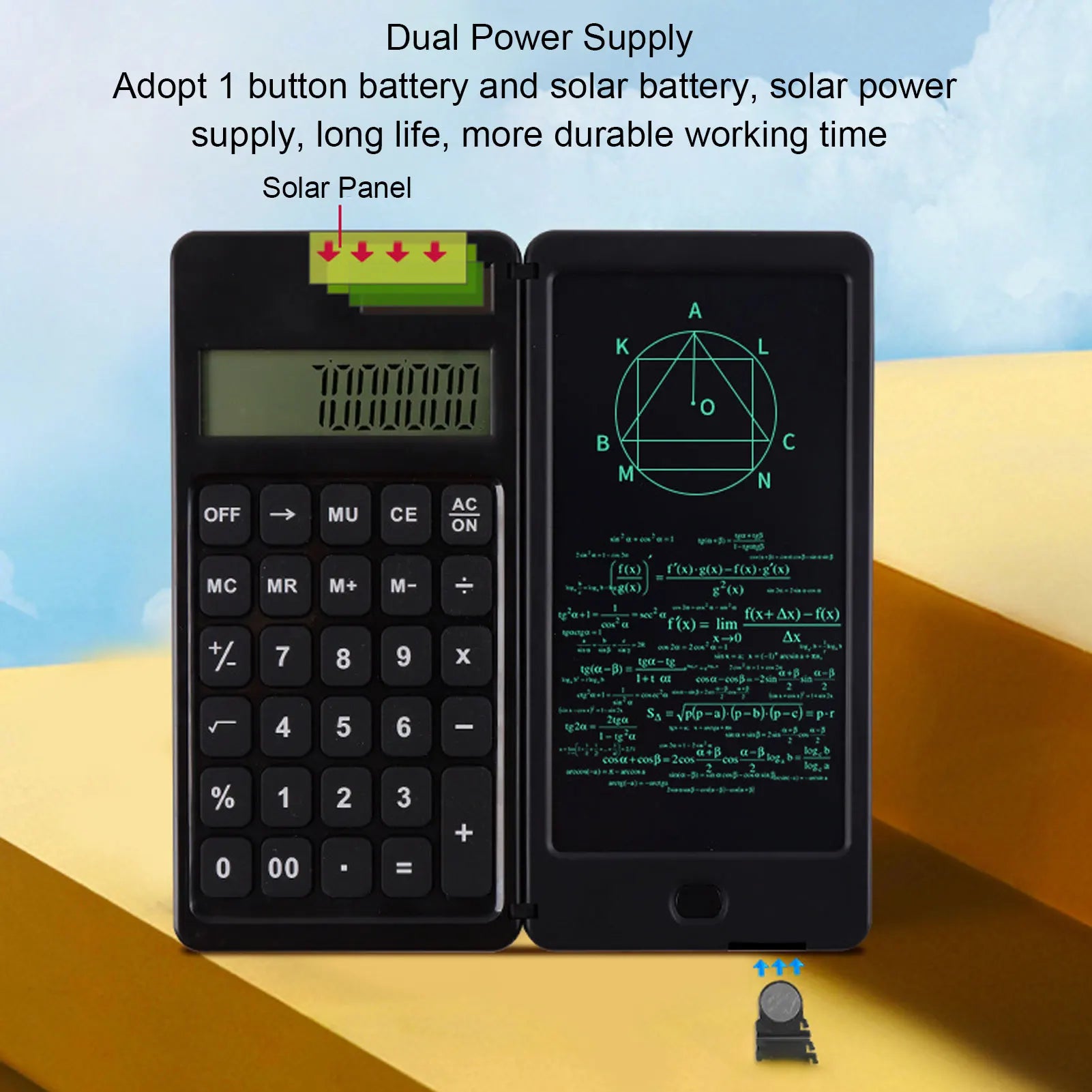 Premium Solar Desktop Calculator with Writing Tablet