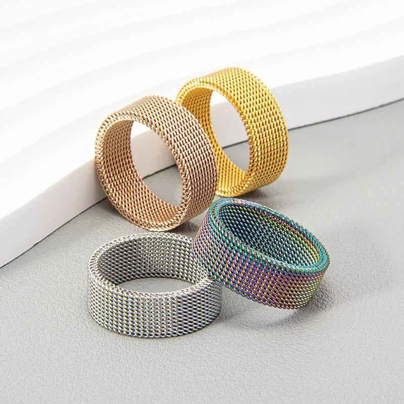 Luxury 8MM Grid Mesh Titanium Steel Ring - Modern Couple Band