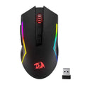 Wireless gaming mouse - black with RGB lighting on desk