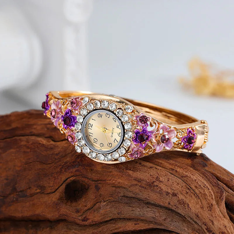 Elegant Flower Diamond Watch - Stainless Steel Quartz