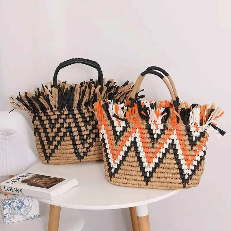 Elegant Straw Beach Tote - Tassel Accent