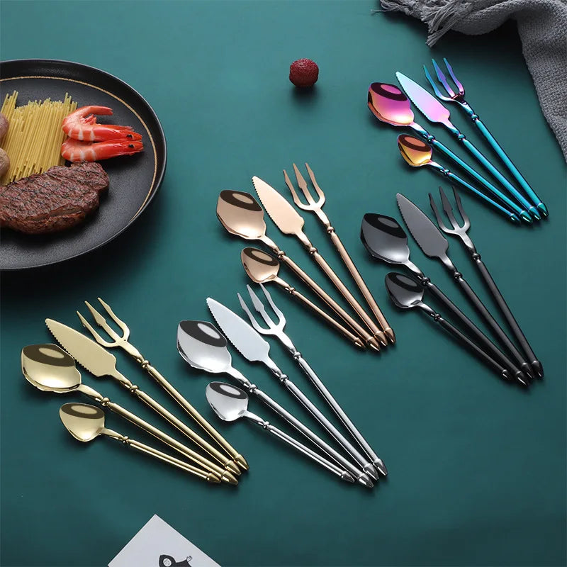 Premium 4pcs Luxury Flatware Set - Steak Knife Fork Spoon