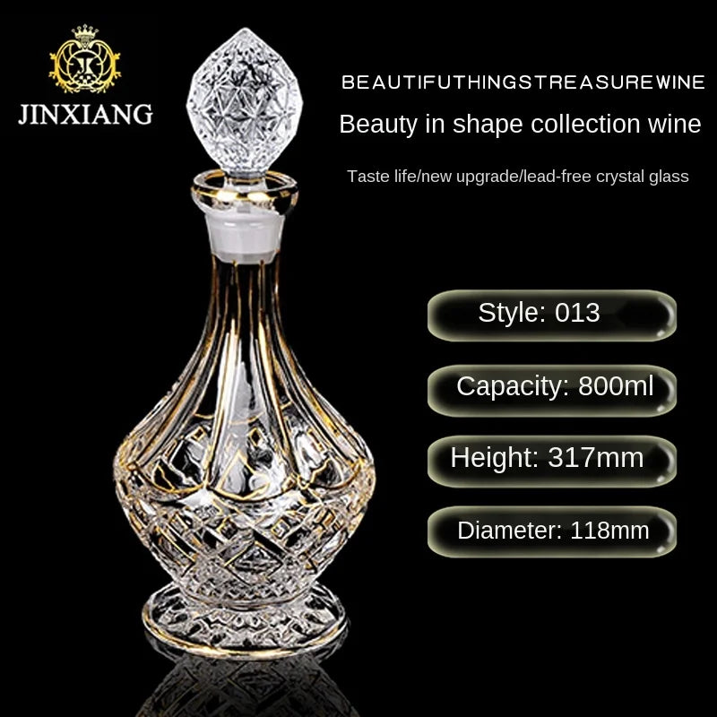 Elegant Crystal Wine Decanter - Gold Line Detail