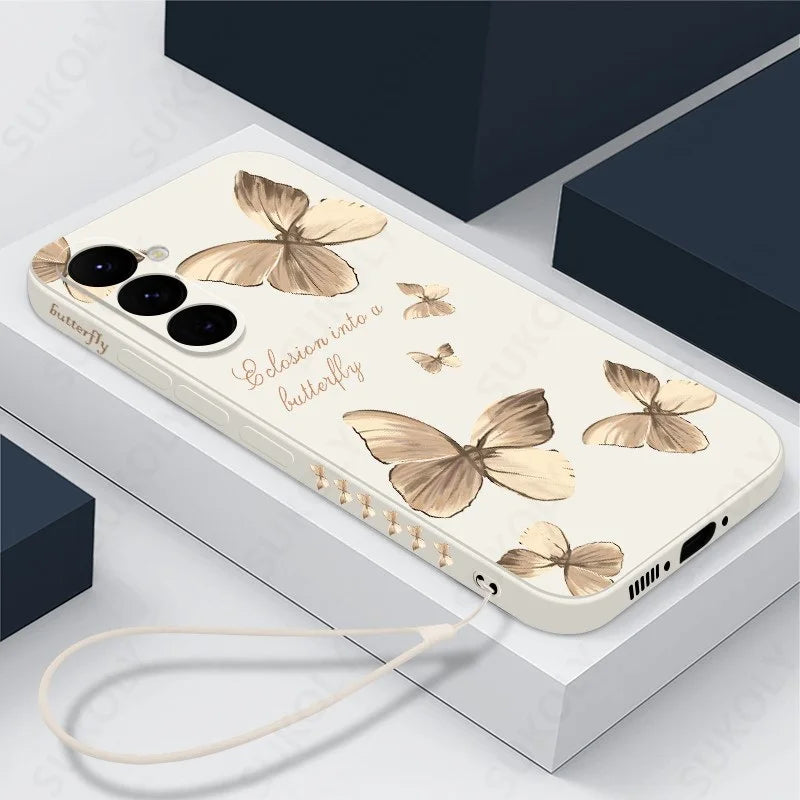 Elegant Butterfly Phone Case with Hand Lanyard - Soft Silicone