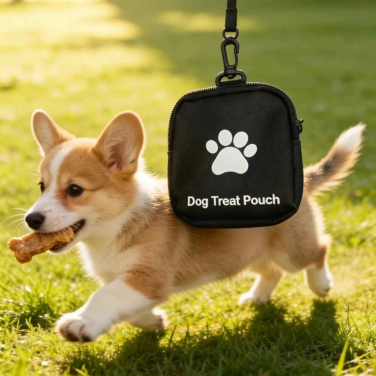 Portable pet treat bag - purple, black, blue, and red options for outdoor activities