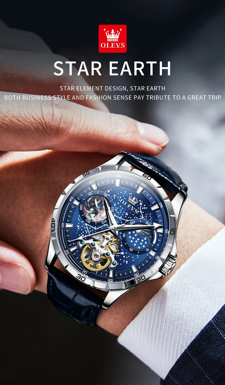 Luxury Men's Moon Phase Watch - Skeleton Chronograph