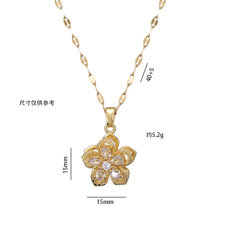 Elegant Spin Zircon Flower Pendant Necklace in Gold