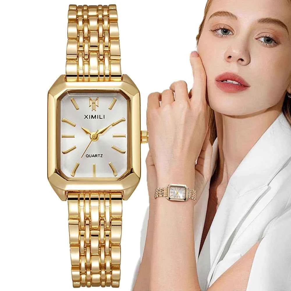 Elegant Square Quartz Watch - Gold Plated Women's Timepiece