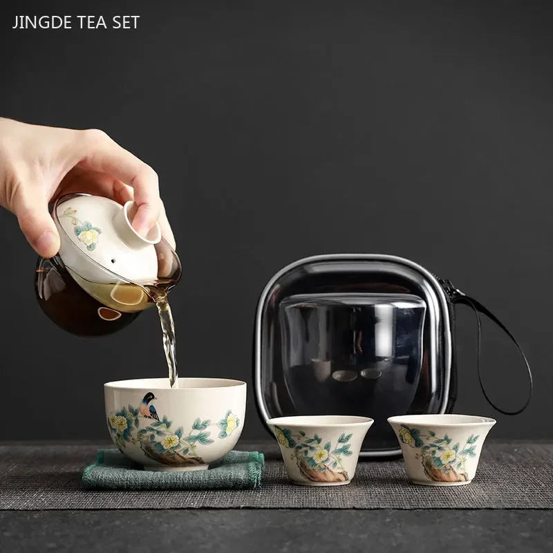 Elegant Portable Travel Tea Set - Hand-painted Ceramic Teaware