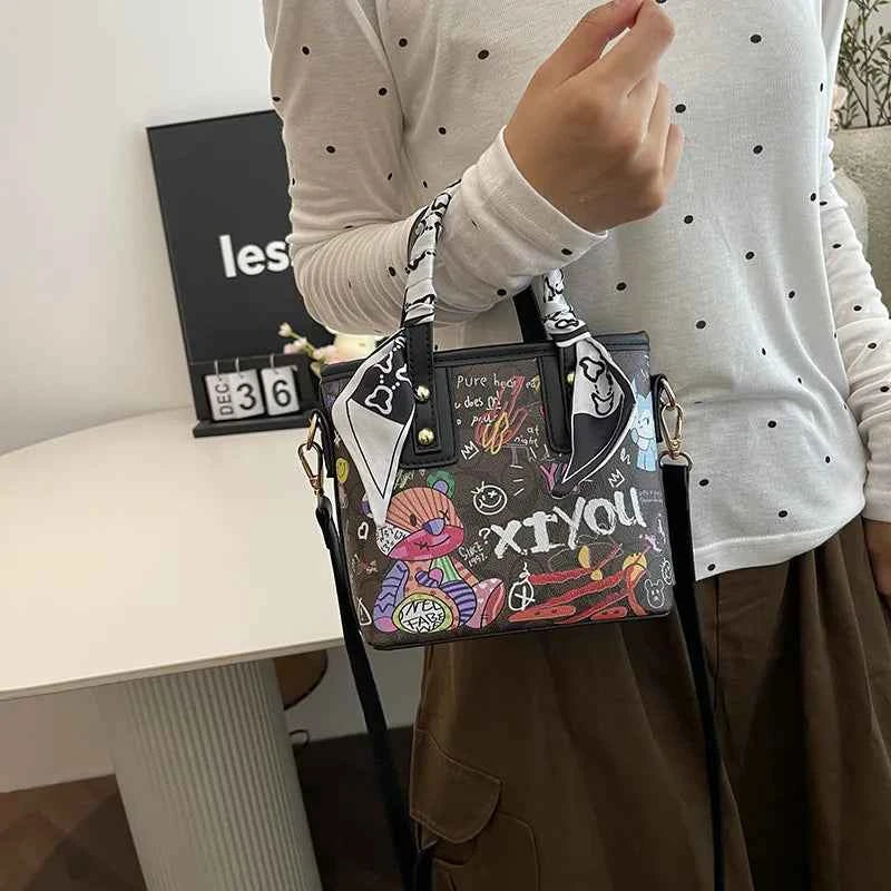 Elegant Artistic Crossbody Bag - Graffiti Design
