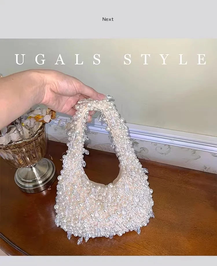 Elegant Pearl Beaded Clutch - Handmade Evening Bag