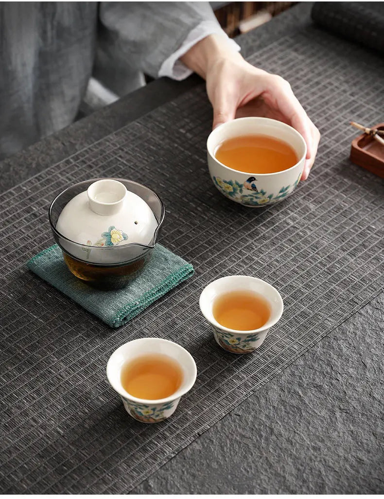 Elegant Portable Travel Tea Set - Hand-painted Ceramic Teaware