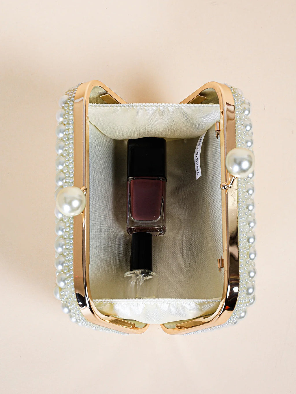 Elegant Pearl Bead Clutch - Glossy Kiss Lock Evening Bag