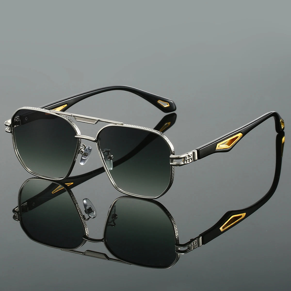 Vintage Square Sunglasses - Classic Double Bridge Gradient Shades