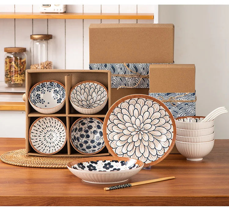 Premium Japanese Ceramic Bowls - Cute Underglaze Set