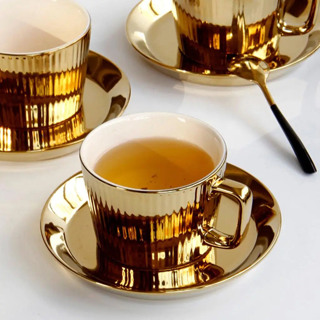 Elegant Gold Plated Ceramic Cup & Saucer Set - 250ML