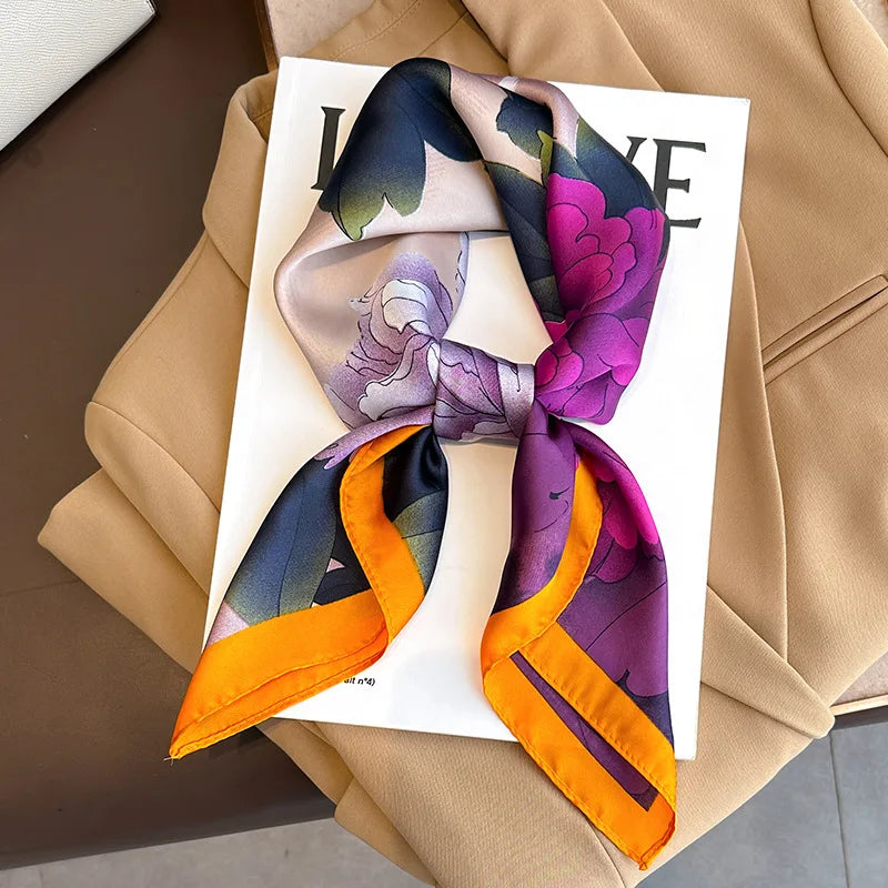 Luxury Silk Scarf - 70x70cm Square Shawl & Headband