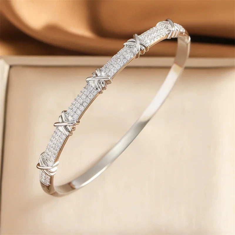 Luxury Cross Charm Bracelet - Pave Zircon Bangle