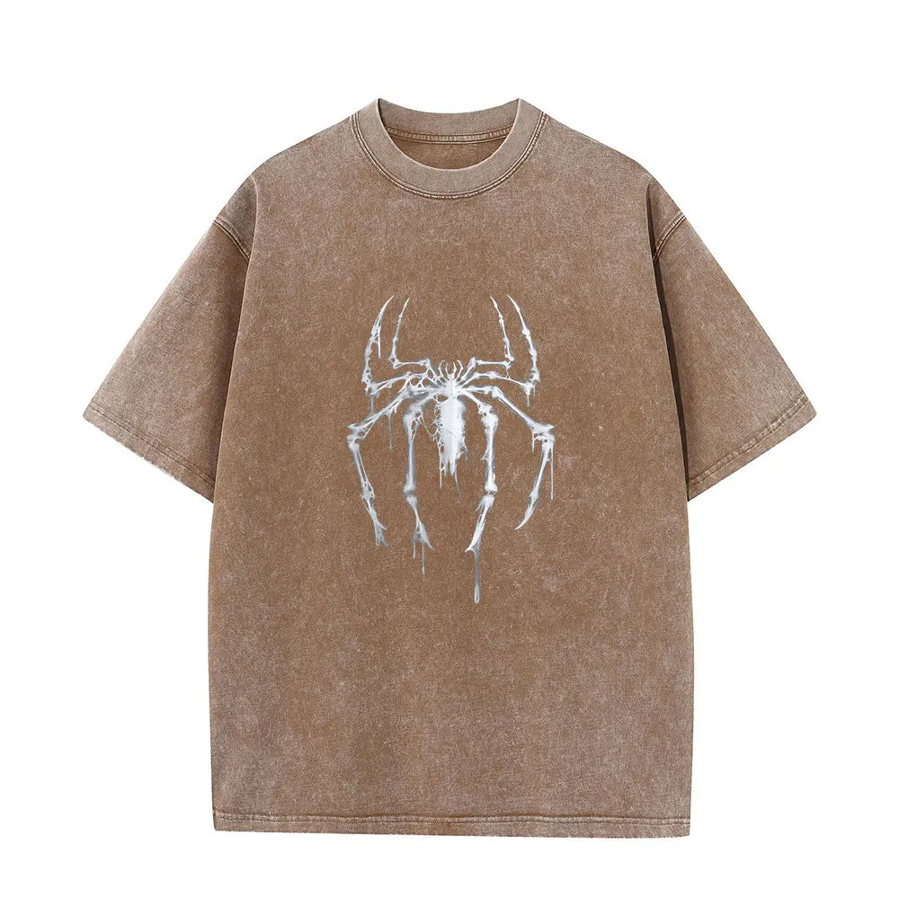 Vintage Spider Graphic Wash Shirt - Retro Hero Style