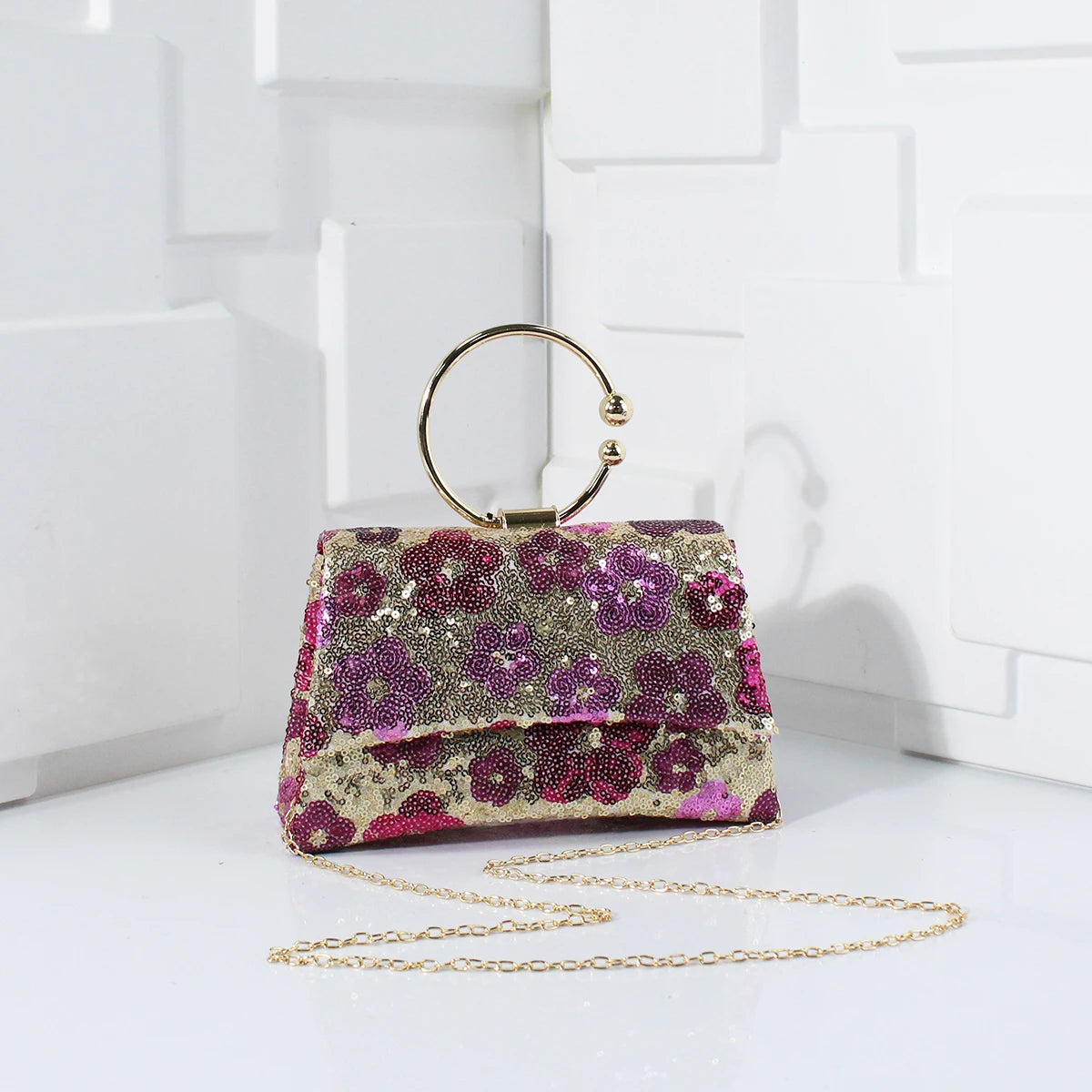 Elegant Sequins Evening Handbag with Floral Design