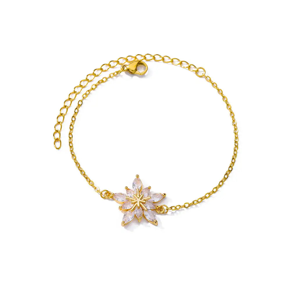 Elegant Zircon Flowers Bracelet - Luxury Gold Steel Jewelry
