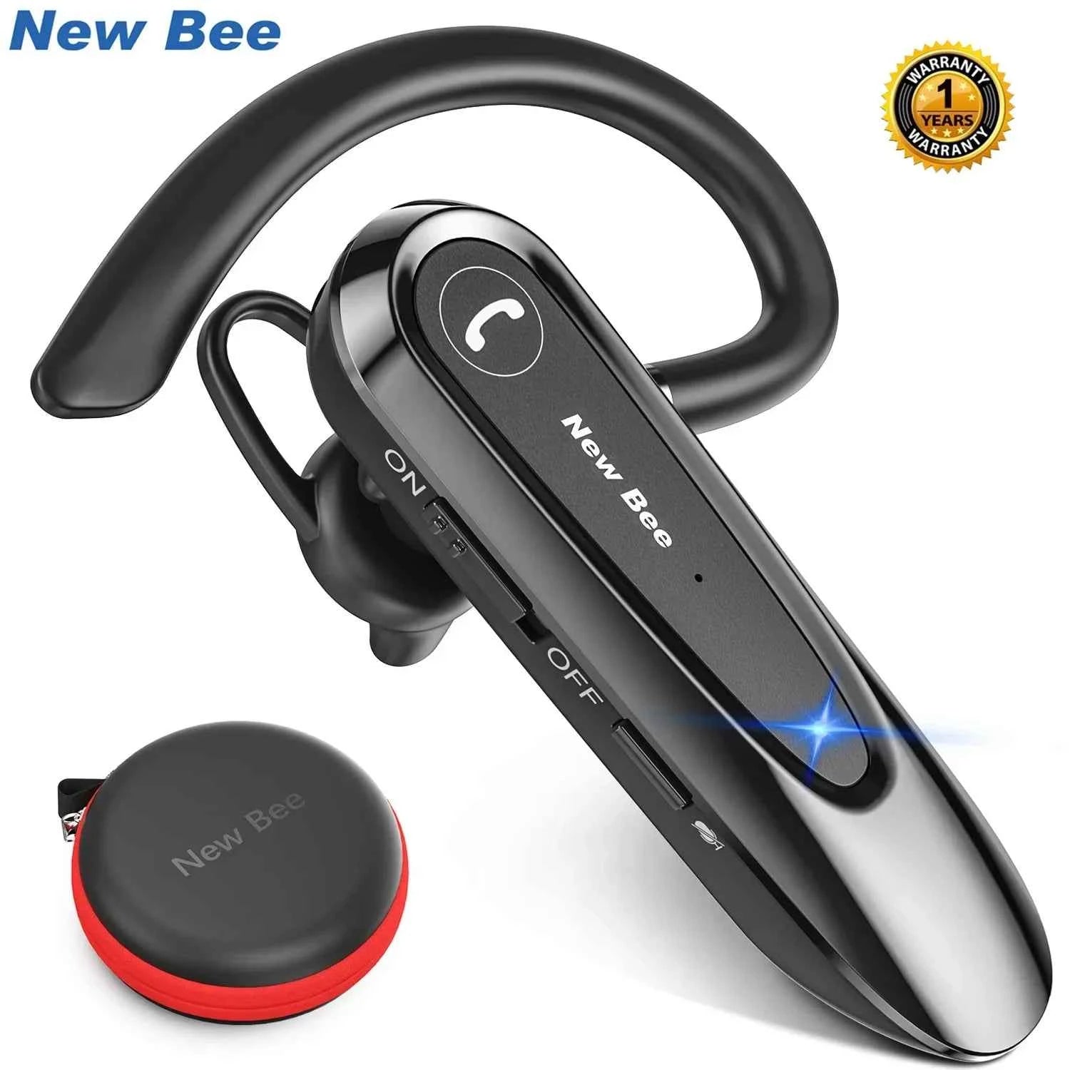 Bluetooth headset noise reduction – sleek black dual mic earpiece with rotatable ear hook
