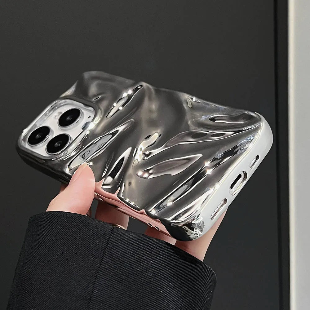 Luxury Electroplate Silvery 3D Wrinkle Phone Case